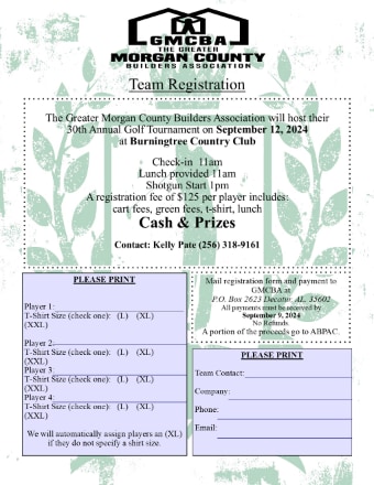GMCBA North Alabama 2024 Golf Tournament Registration Form