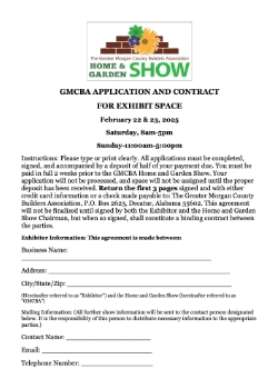The Greater Morgan County Builders Association 2025 North Alabama Home and Garden Show Contract.
